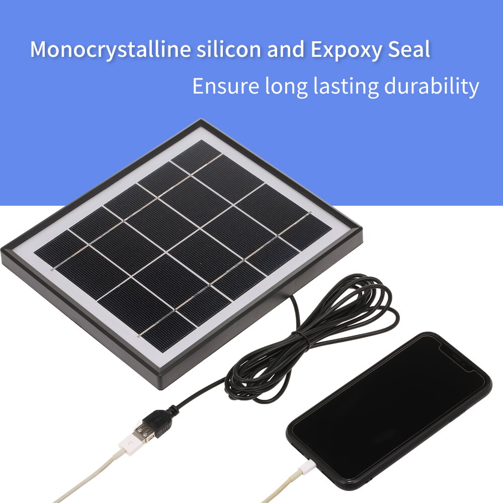 5 W Solar Battery Charger Draagbare Monokristallijn Silicium Zonnepaneel Met 3 M Kabel USB Uitgang voor Mobiele Telefoons Power station