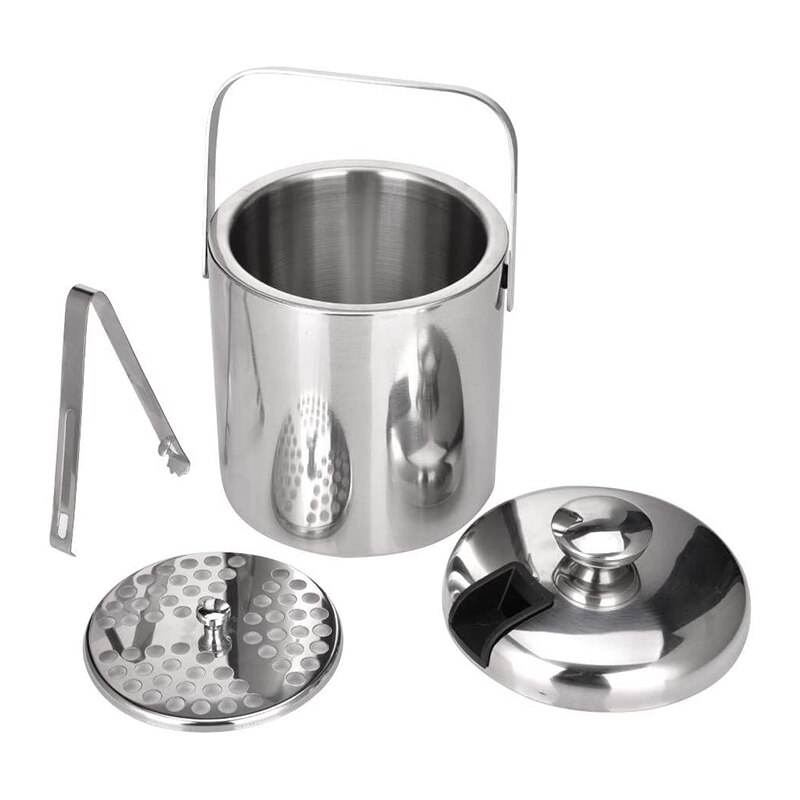 Stainless Steel Ice Square Container Double Walled 1.3L Ice Bucket Container with Tongs Lid: Default Title