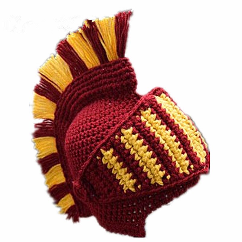 Spartan Helmet Knight Crochet Hat Knitted Hat Ski Funny Mask Warm Winter Caps Beanie for Men Women ALS88: claret