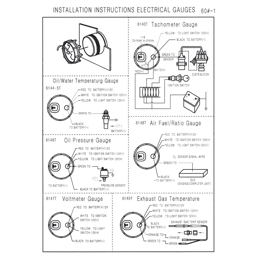 2&quot; 52mm Car boost gauge bar psi Exhaust gas temp water temp oil temp oil press Air fuel gauge voltmeter tachometer