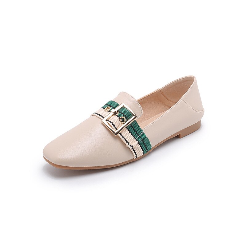 Chique platte loafers grote maat 43 dames casual schoenen gestreepte canvas-gesp dames kantoor schoenen instappers comfortabele dames bootschoenen: Abrikoos / 43