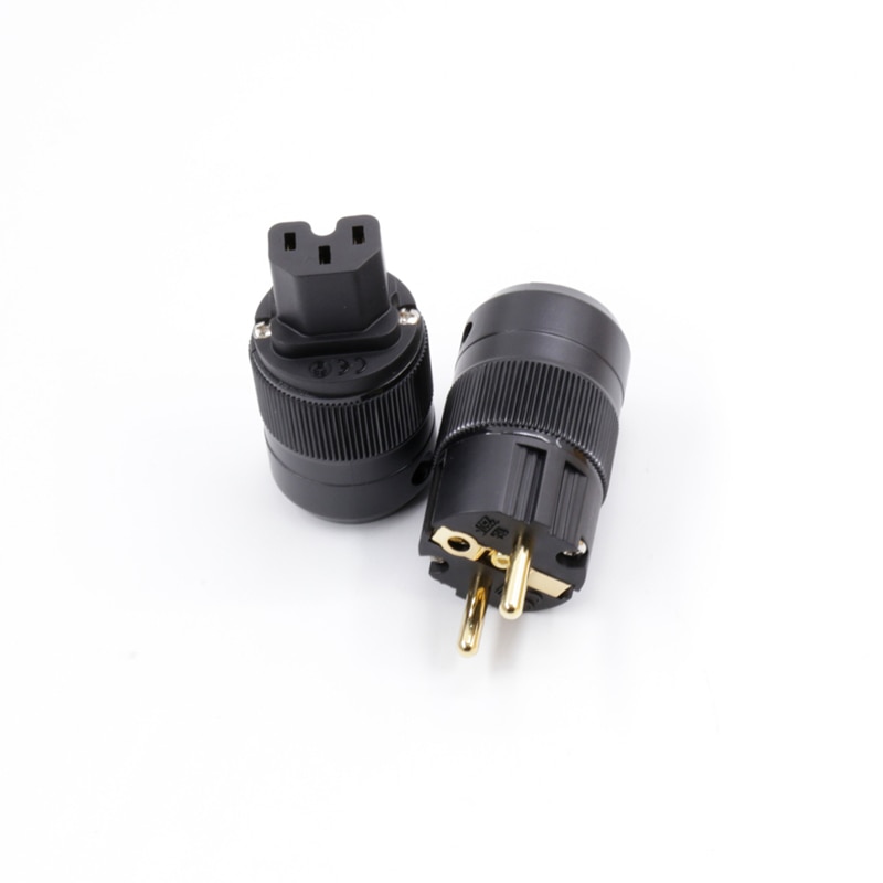 one pair X 24K Gold Plated EU Schuko Plug +IEC Female Connector for hifi power cable