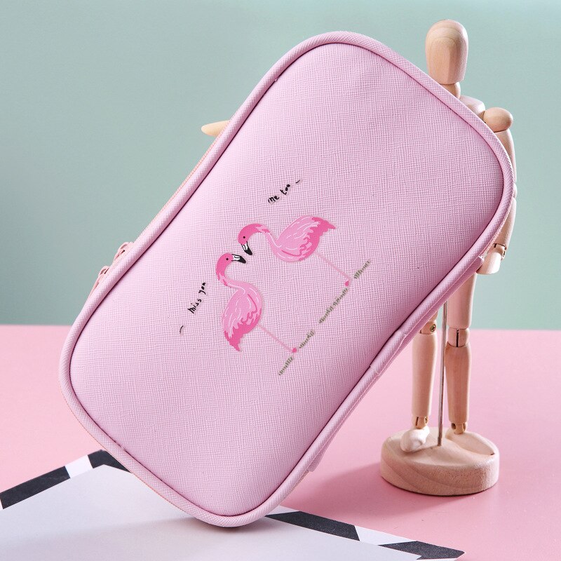 Flamingo Pencil Case Kawaii School Penal Pencilcase for Girls Cute Pen Case Bag PU Pencil Box Pouch School Stationery Supplies: Style 01
