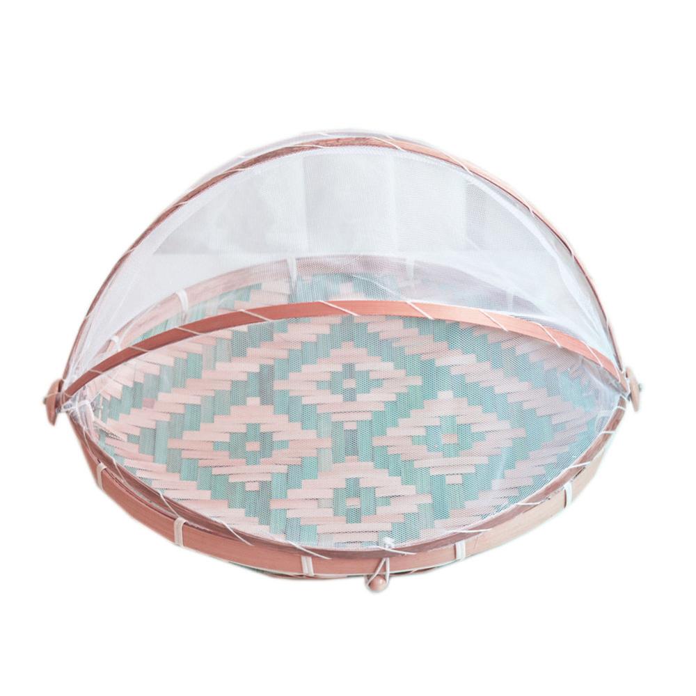 Bamboo Woven Basket Tray Fruit Vegetable Bread Storage Basket Hand-Woven Food Serving Tent Basket Outdoor Picnic Mesh Net Cover