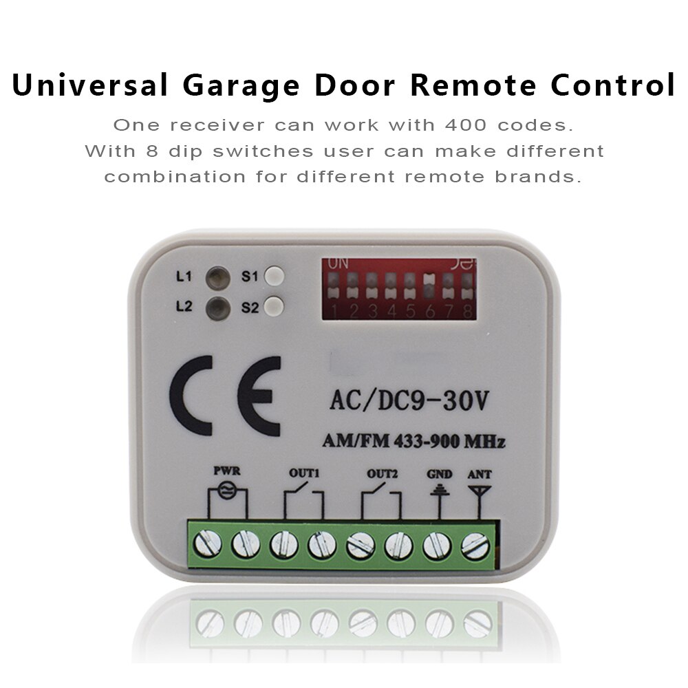 Universal Multi Frequency 300-900MHz Garage Door Remote Control Receiver 2 CH Controller Switch For 433 868 MHz Transmitter