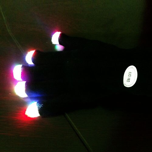 Newest LED Rave Flashing Gloves Glow 7 Mode Light Up Finger Lighting Black Gloves
