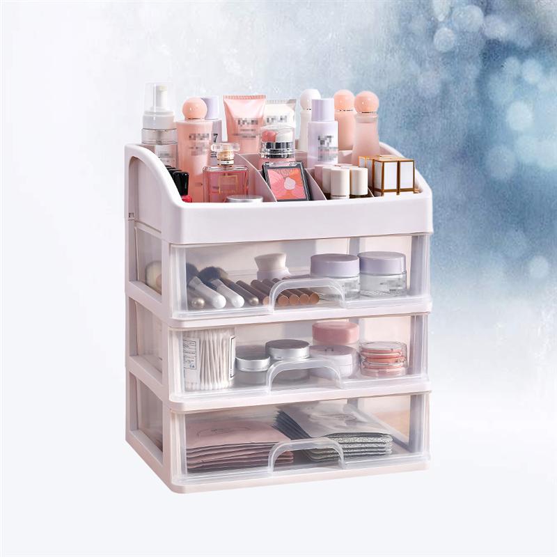 1PC Plastic Cosmetic 3 Layer Drawer Organizer Makeup Container Desktop Sundry Storage Case