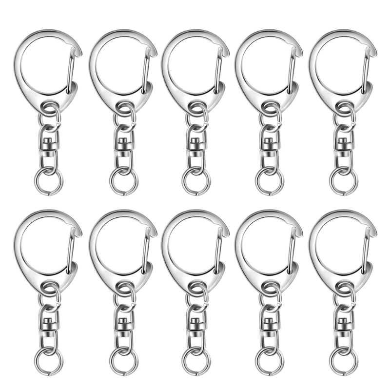 10 stuks voor sleutelhanger met ketting D karabijnhaak splitsleutelhanger metaal voor sleutelhanger Har: Zilver