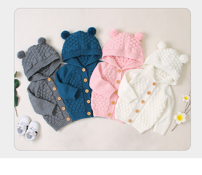 Herfst Winter Jas Pasgeboren Baby Jongen Meisje Kleding Kinderen Solid-Kleur Trui Wol Bal En Cap Gebreide jas