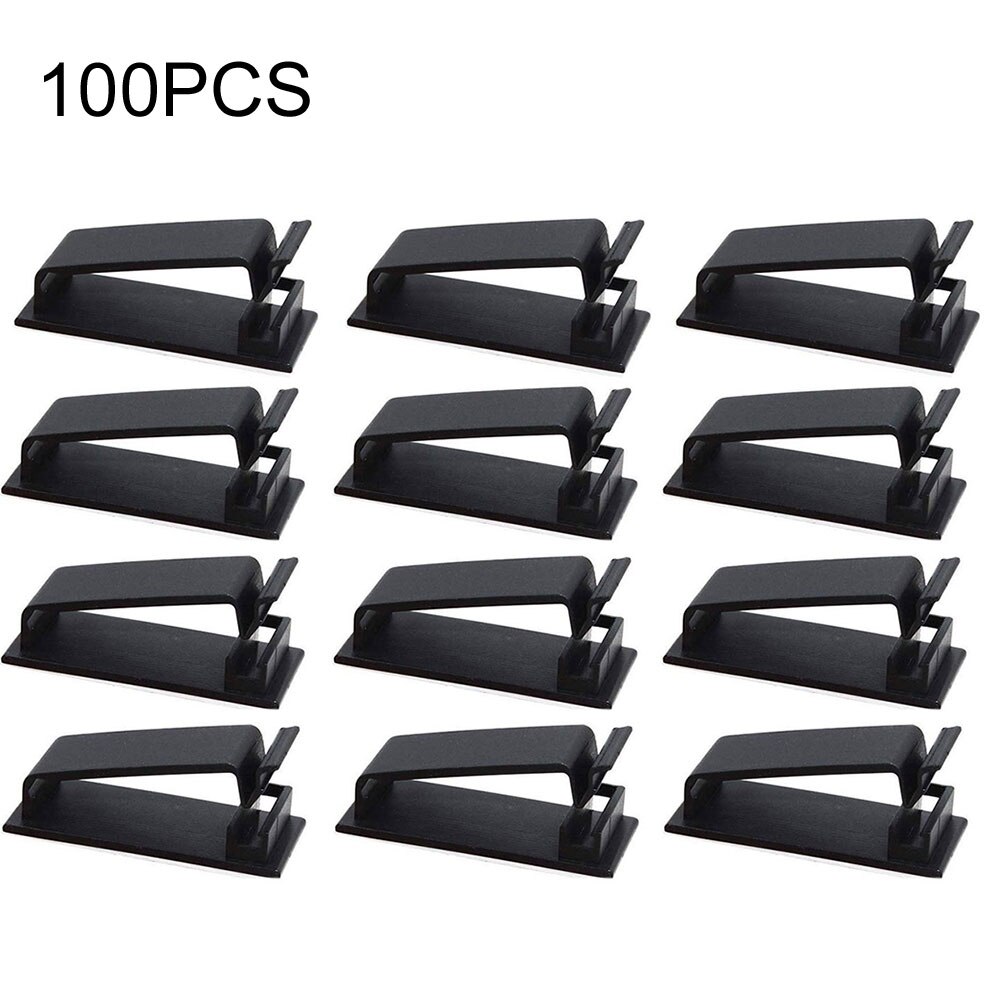 Network Snap On Drilling Free Self Adhesive Desk Surface Wall Cable Management Clip Wire Organisers Fixed Home Office Fasteners: Black 100pcs