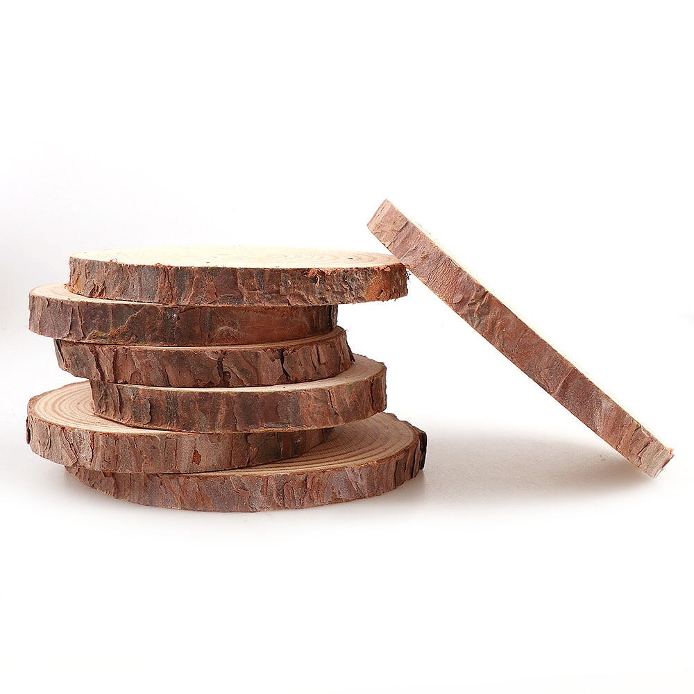 3-12cm Thick 1 Pack Natural Pine Round Unfinished Wood Slices Circles With Tree Bark Log Discs DIY Crafts Wedding Party Painting