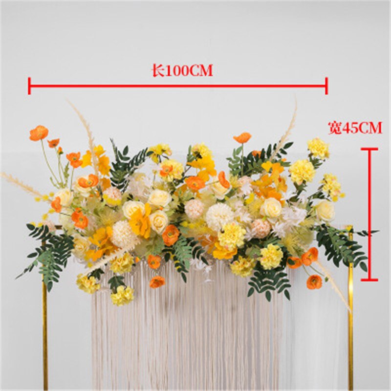 100X45cm Wedding Flower Row Arrangement Supplies Silk Peonies Rose Artificial Flower Row Wedding Arch Backdrop T station Decor: yellow