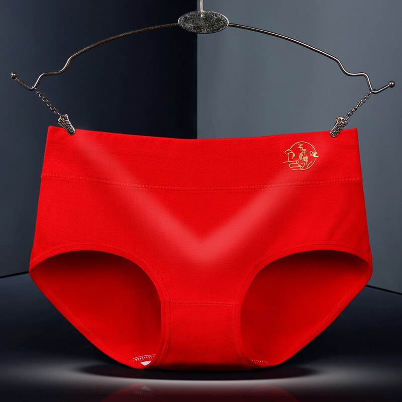 Cintura média vermelho cuecas boa sorte tigre ano grande menina calcinha de algodão personagens chineses roupa interior algodão vermelho briefs L-2XL: NIANNIAN YOUYU / L waist 28CMx2