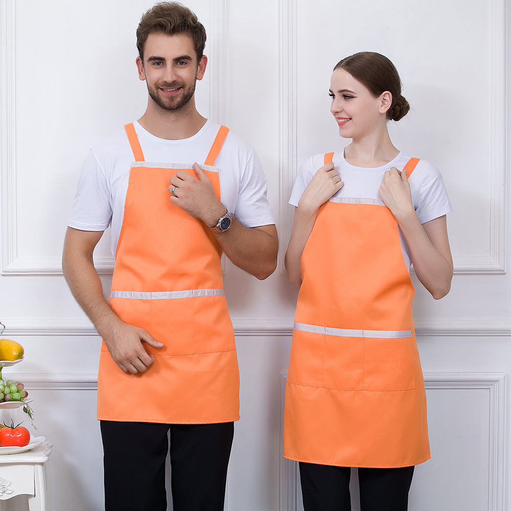 Delantal de trabajo de cocina para el hogar, panadería, cafetería, restaurante, servicio de comida multibolsillo con tiras ajustables Unisex de