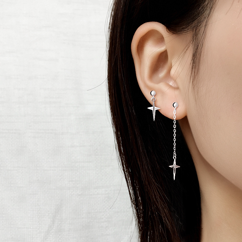 CIAXY-pendientes asimétricos de estrella de cuatro puntas para mujer, aretes de gota de cadena de borla Simple, joyería de de: Color amarillo claro