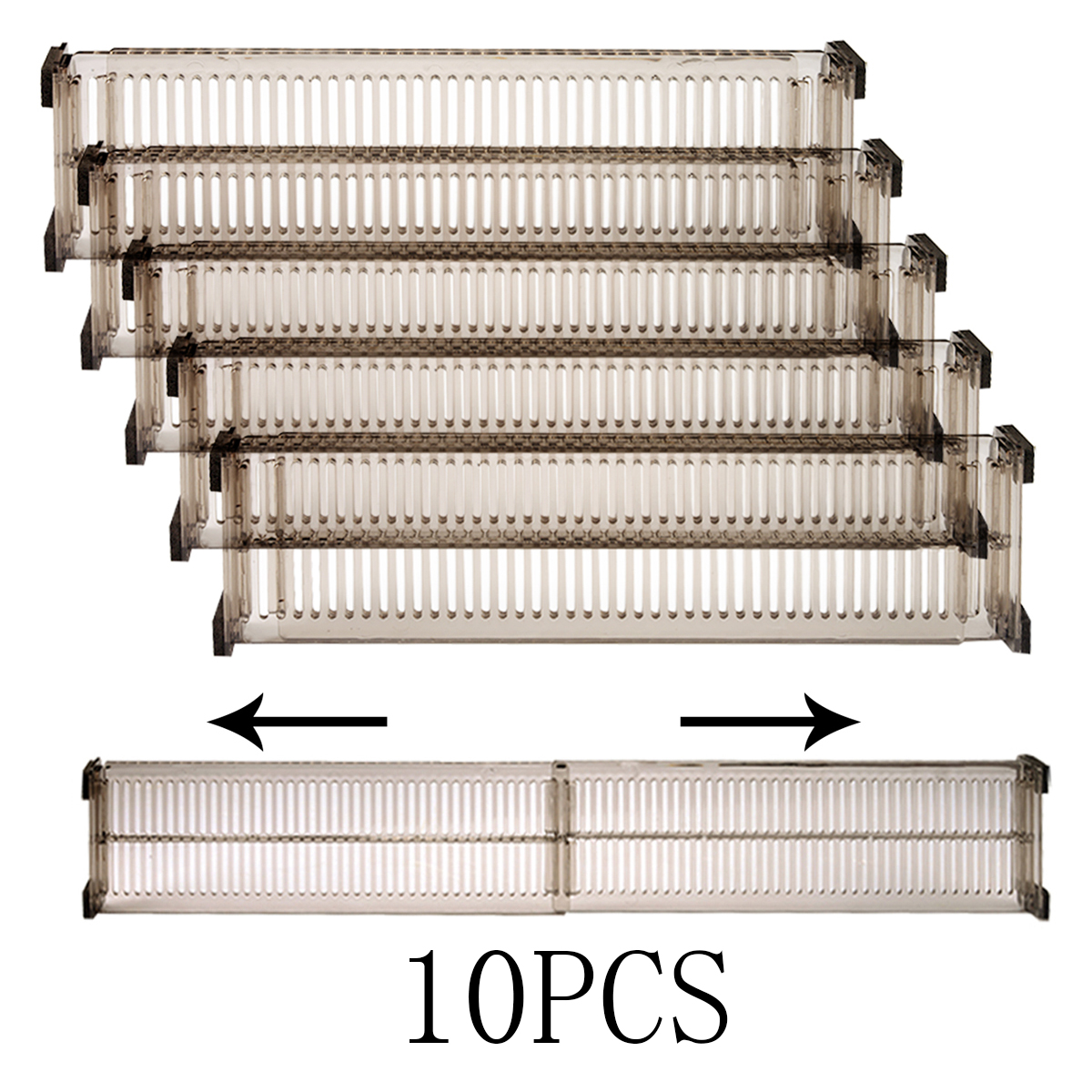 10 Divisor de cajón de plástico 5 juegos, divisores de almacenamiento de cajones para el hogar, divisores de cajones para almacenamiento y organización, combinación gratuita: Gris