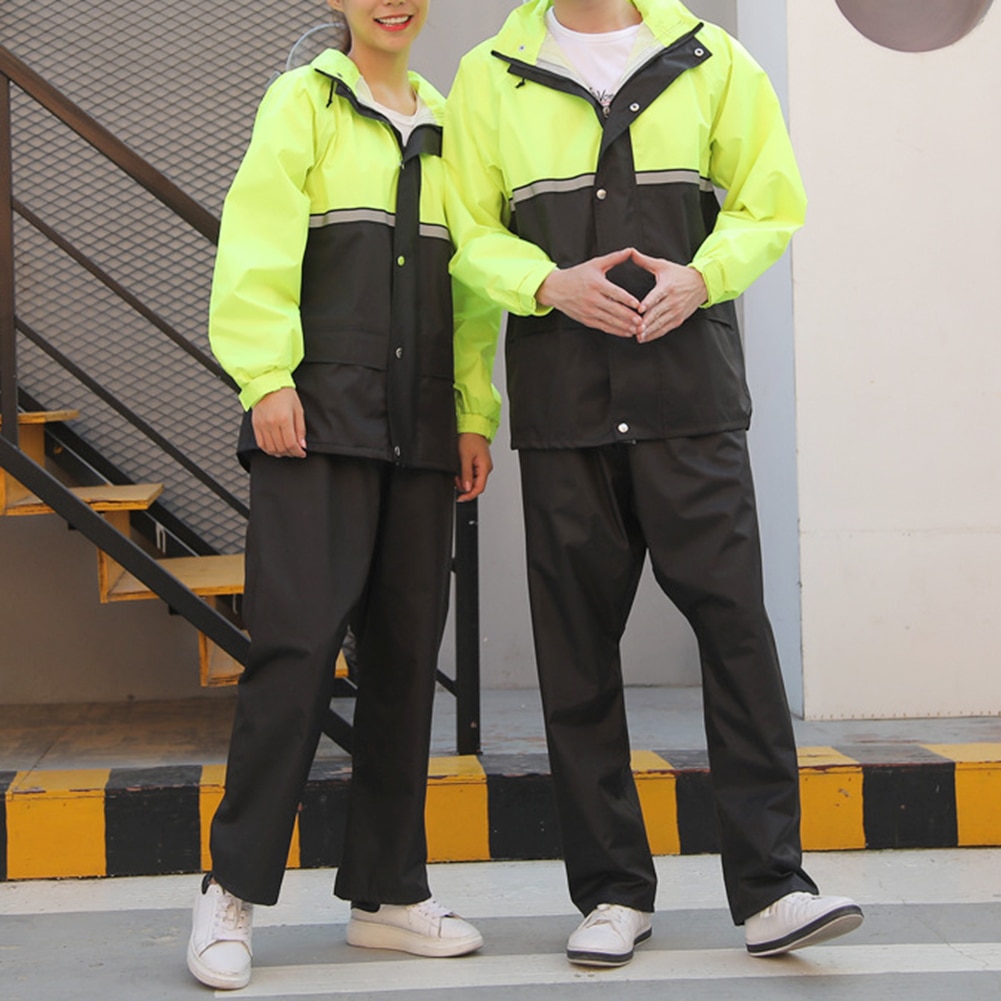 Two-piece Unisex High Visibility Reflective Hooded Raincoat Pants Set Rain Suit men coats with Face mask screen