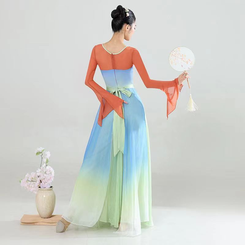 Vrouwen Klassieke Dans Kostuum Vloeiende Geleidelijke Pak Fee Praktijk Jurk Gaas Chinese Dans Optreden Podium Dagelijkse Danskleding