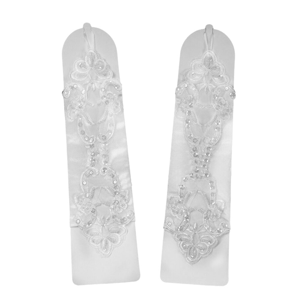 6 Colors Gloves Fingerless Satin Party Prom Bride Gloves For Women Female Long Gloves: White