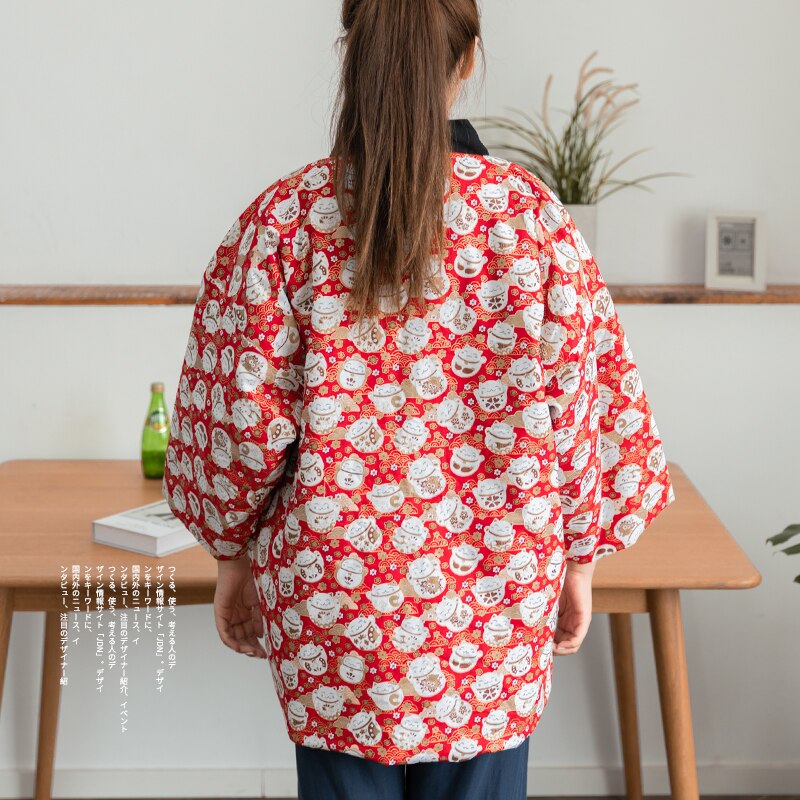 stil kvinder print kimono jakke tyk bomulds-polstret frakke vintage damer holder varme kimonoer toppe løs overfrakke – Grandado
