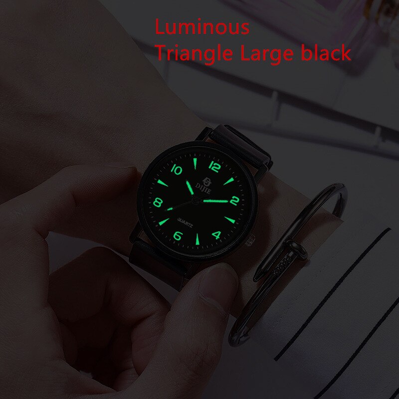 Lichtgevende Heren Horloge Lederen Band Band Led Quartz Horloge Ronde Wijzerplaat Cadeaus Voor Mannen Vrouwen Romeinse Horloges glow In Dark: Triangle L black