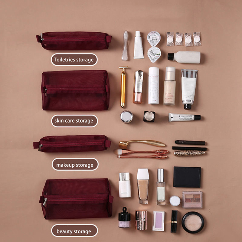 4 In 1 Detachable Makeup Bag Women Zipper Mesh Large Capacity Cosmetics Pouch Foldable Portable Travel Wash Storage Bag