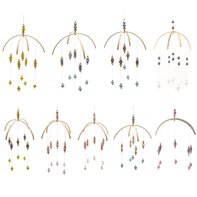 Nordic Baby Rattle Toys Wooden Beads Crib Wind Chimes Newborn Bed Hanging Toy