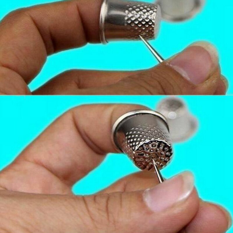 Herramienta de costura a medida, 3 uds. De dedal, Protector de dedo de agarre de Metal plateado, aguja de trabajo manual, accesorio de la máquina, BOM666
