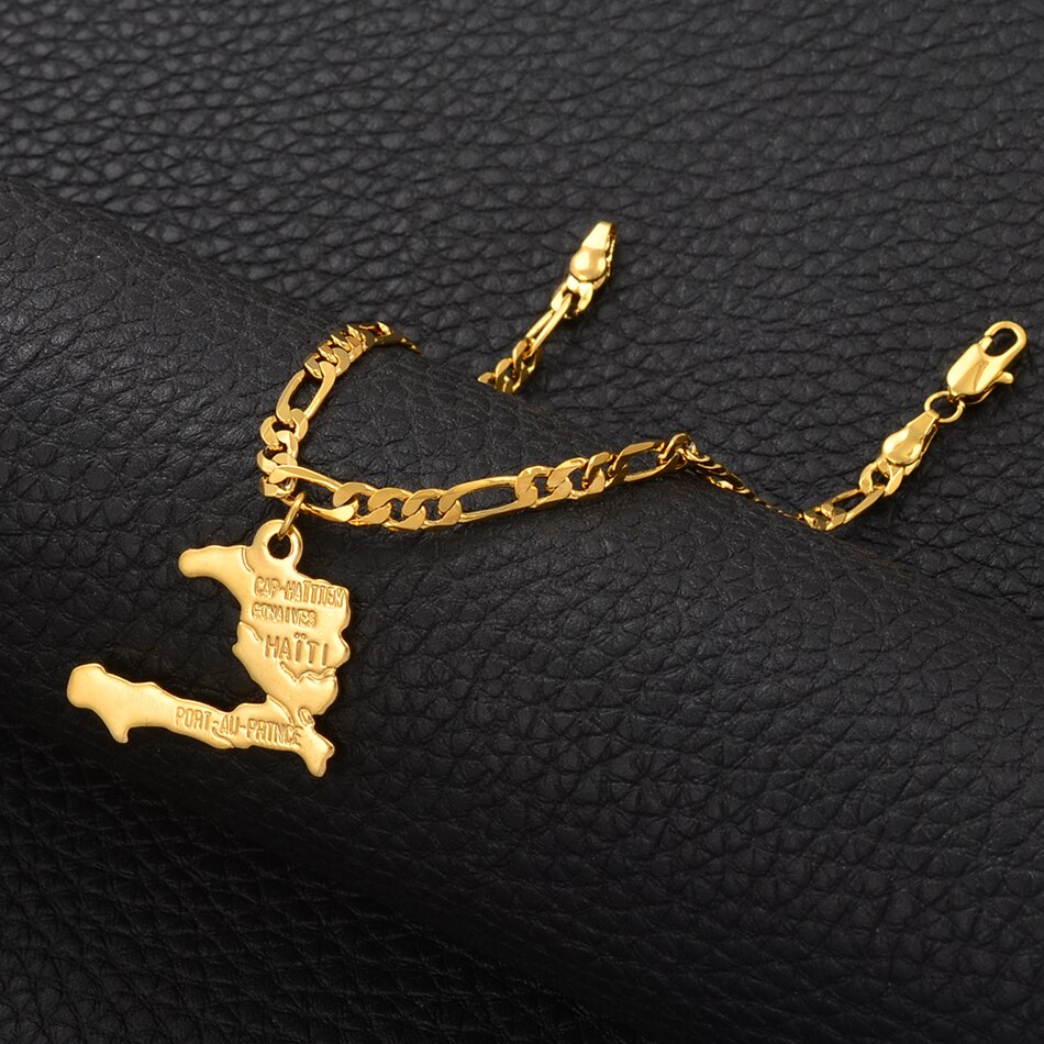 Anniyo charme haiti kort armbånd armbånd mænd kvinder pige ayiti kort smykker haiti tilbehør link chain armbånd  #104521