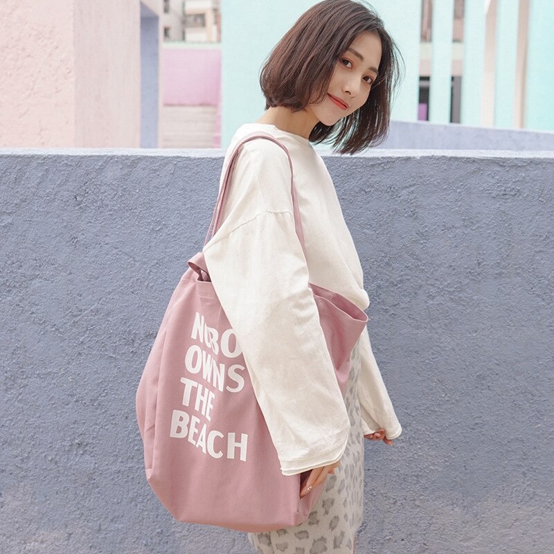 Sac en toile de couleur pour femmes | Grande Version coréenne du sac en toile, sac Eco décontracté de shopping à bandoulière réutilisable, sac de livre Portable en tissu pour étudiantes: Pink B