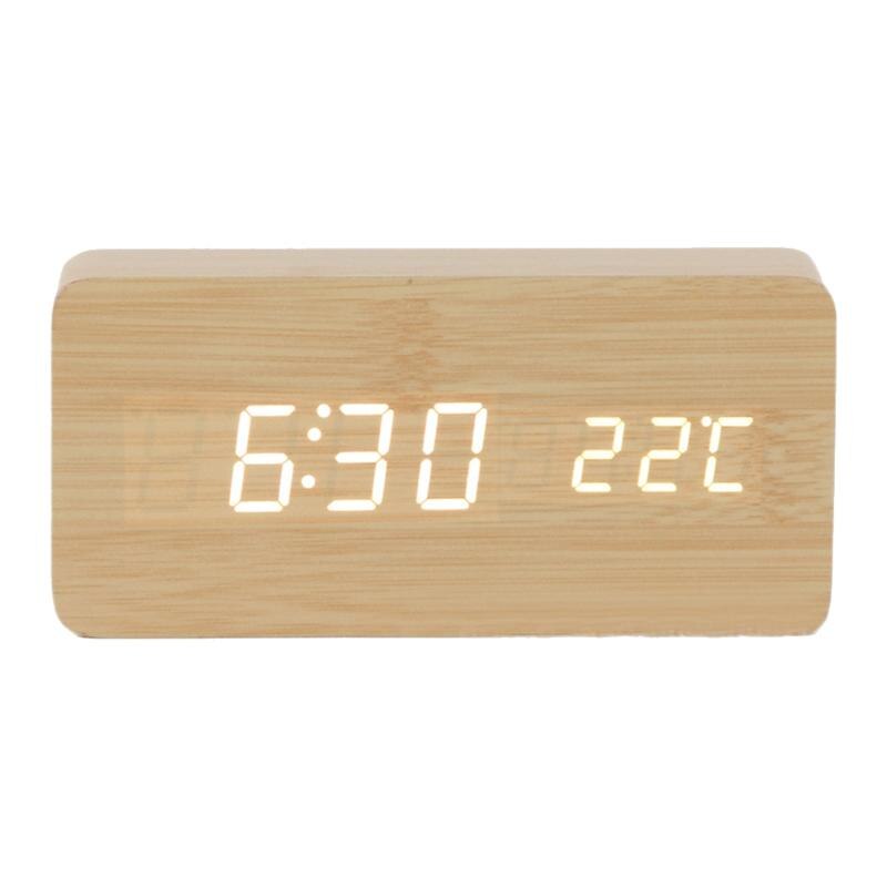 Multicolor Geluid Controle Houten Hout Vierkante Led Wekker Desktop Tafel Digitale Thermometer Houten Usb/Aaa Datum Display: 3