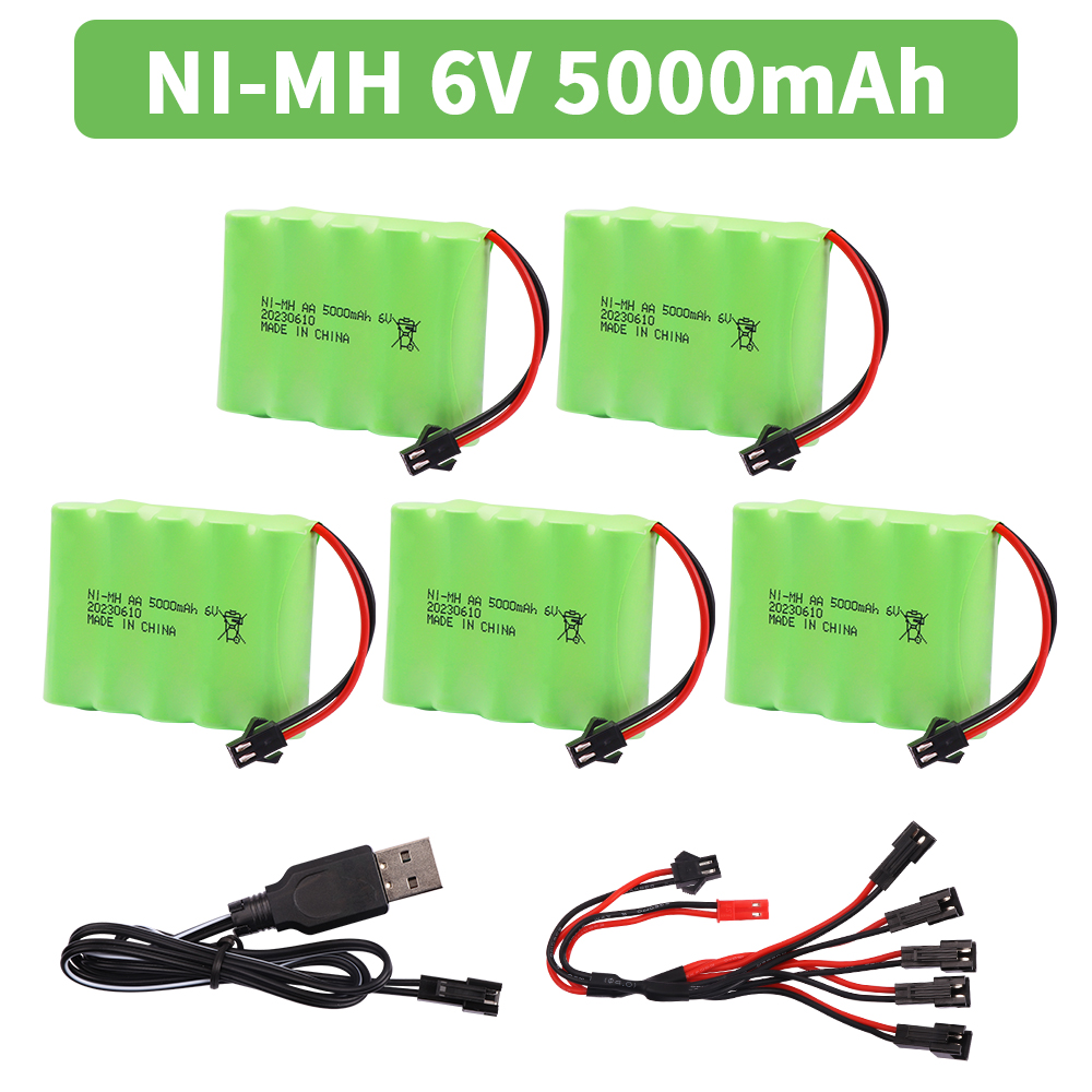 6V 5000mAh NiMH-Akku mit USB-Ladegerät für Rc-Spielzeug, Autos, Tankwagen, Roboter, Waffen, Boote, AA Ni-MH, 6V-Akku