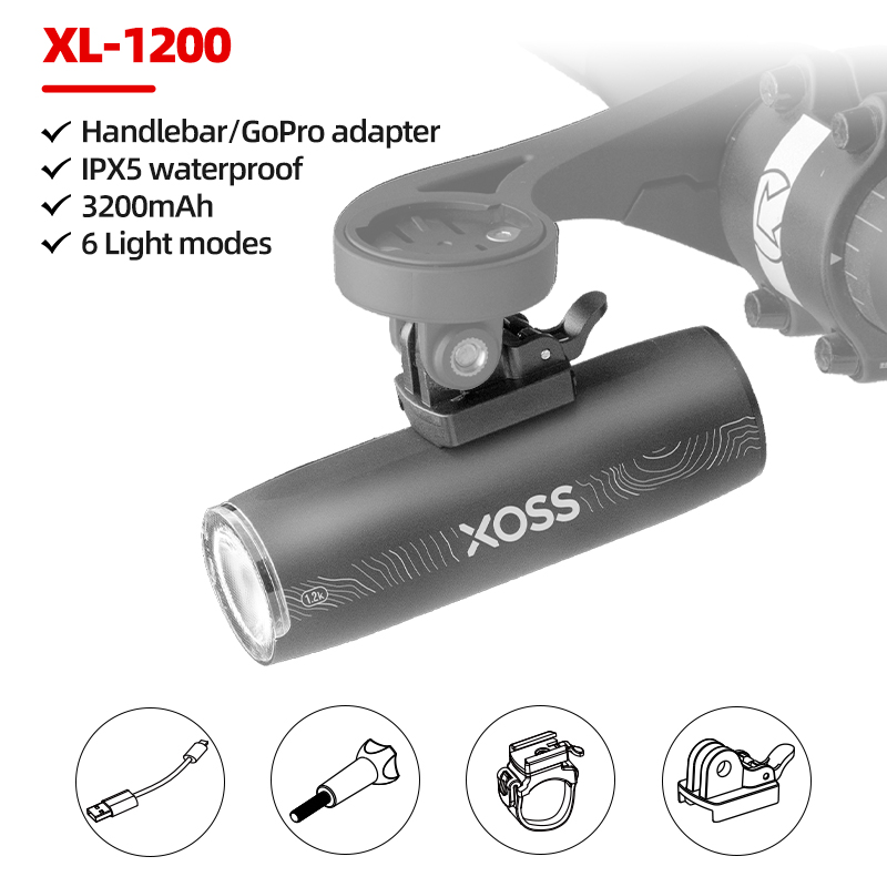 XOSS 200-1200 Lm Bike Light XL1200 Headlight Waterproof Rechargeable Front Lamp Bicycle Light Aluminum Ultralight Flashlight: black