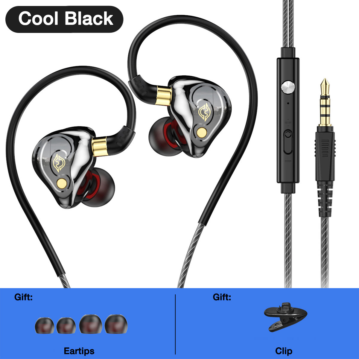 EARDECO-auriculares con cable de 3,5mm, cascos con micrófono, auriculares con cable, estéreo de graves, con cancelación de ruido, gancho para la oreja deportivo: YELLOW