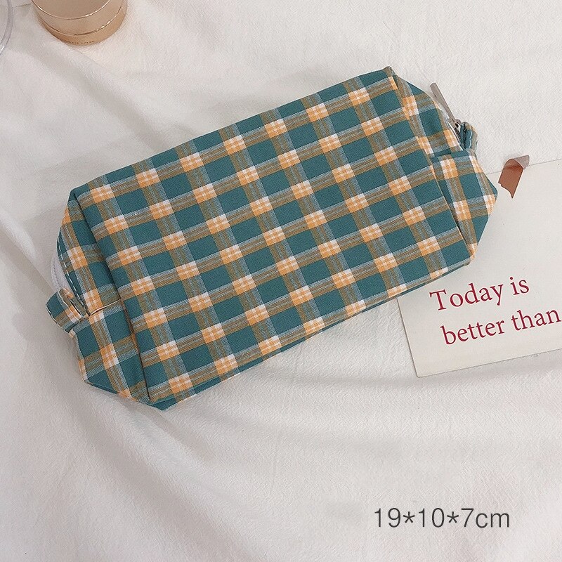 Trousse pour crayons à motifs vintage, pochettes pliable en tissu à carreaux, pour ranger les couleurs, accessoire de rangement pour l'école, les voyages, le maquillage, F136