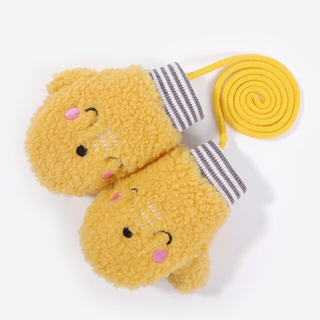 Bebê dos desenhos animados luvas de tricô de inverno quente das crianças para crianças espessamento luvas de malha presentes de natal: yellow