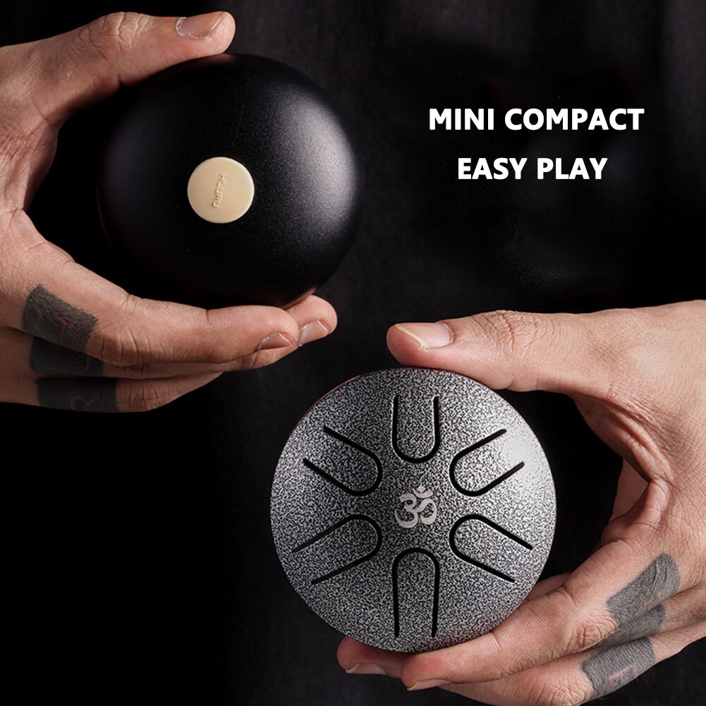 Pocket Ethereal Drum 3 inch 6 Tone Steel Tongue Drum Mini Hand Pan Drum with Drumsticks Portable Percussion Music Instrument
