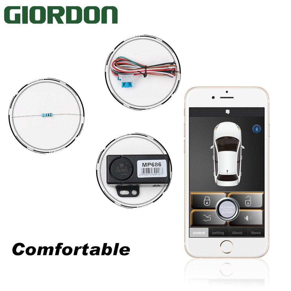 Smartphone car alarm system Shaking mobile phone 2 times to unlock/lock.Original car siren or turning light output indication.