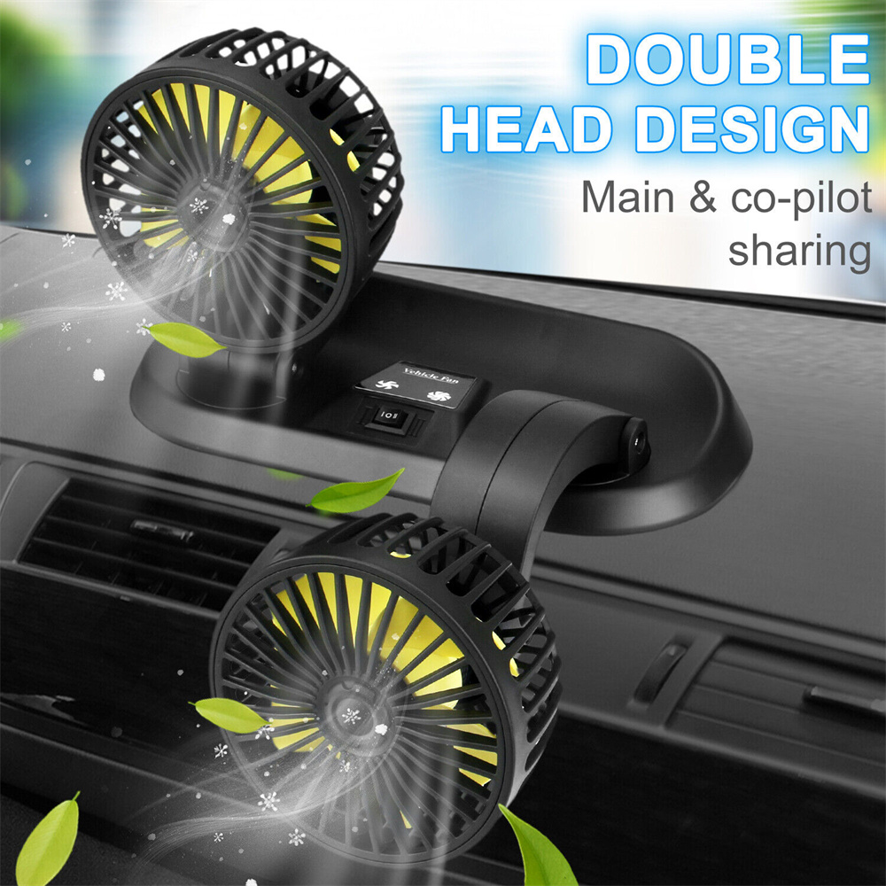 5v 12v 24v bärbar dubbelhuvudbilfläkt 360 graders rotation billuftkylningsfläkt usb luftcirkulationsfläktar för husbil lastbil