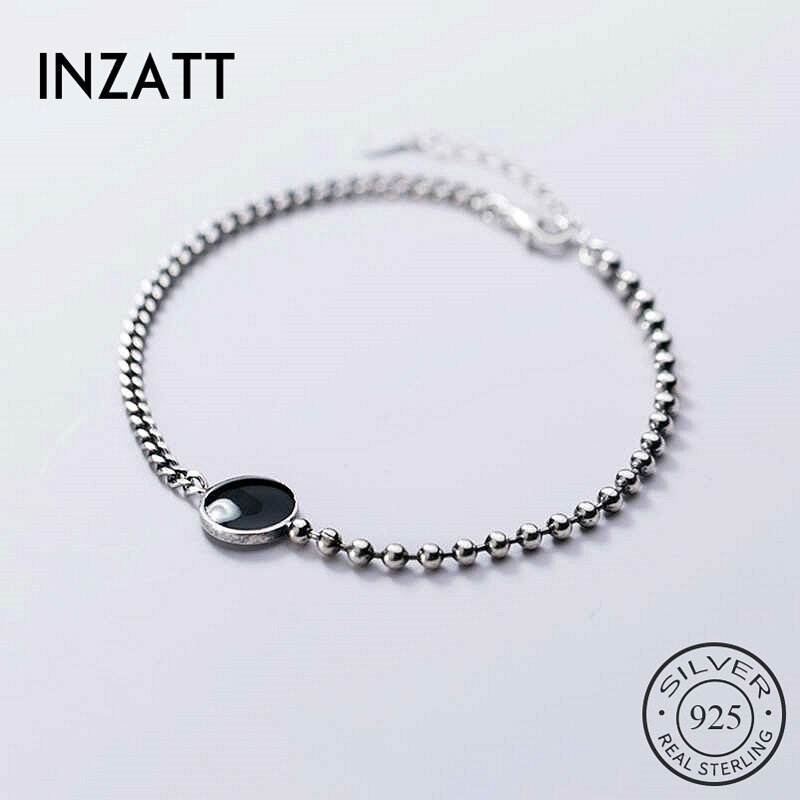 INZATT Echt 925 Sterling Silber Asymmetrie Kette Fußkettchen Für charmant Frauen Schwarz Emaille Jahrgang Edlen Schmuck Zubehör