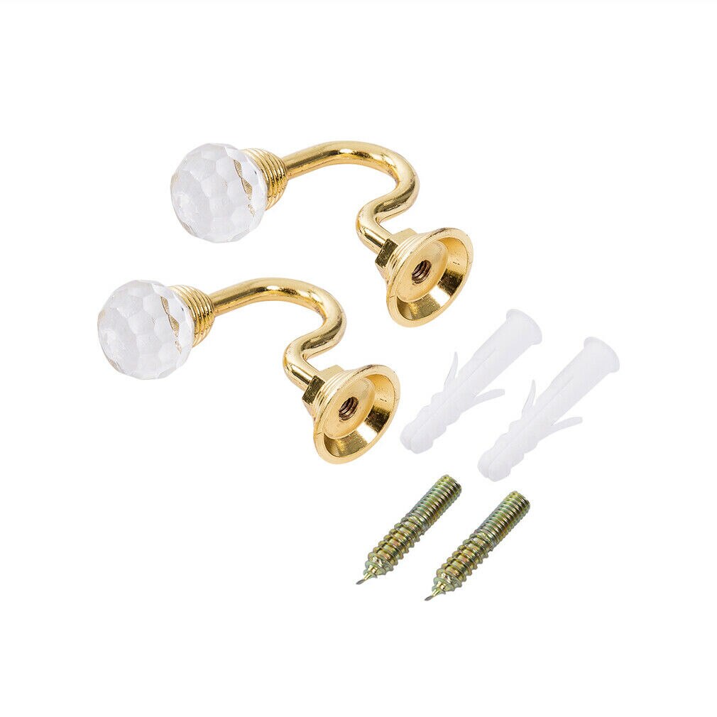 2PCS Luxury Crystal Glass Curtain Holdback Wall Tie Back Hooks Hanger Holder: Gold