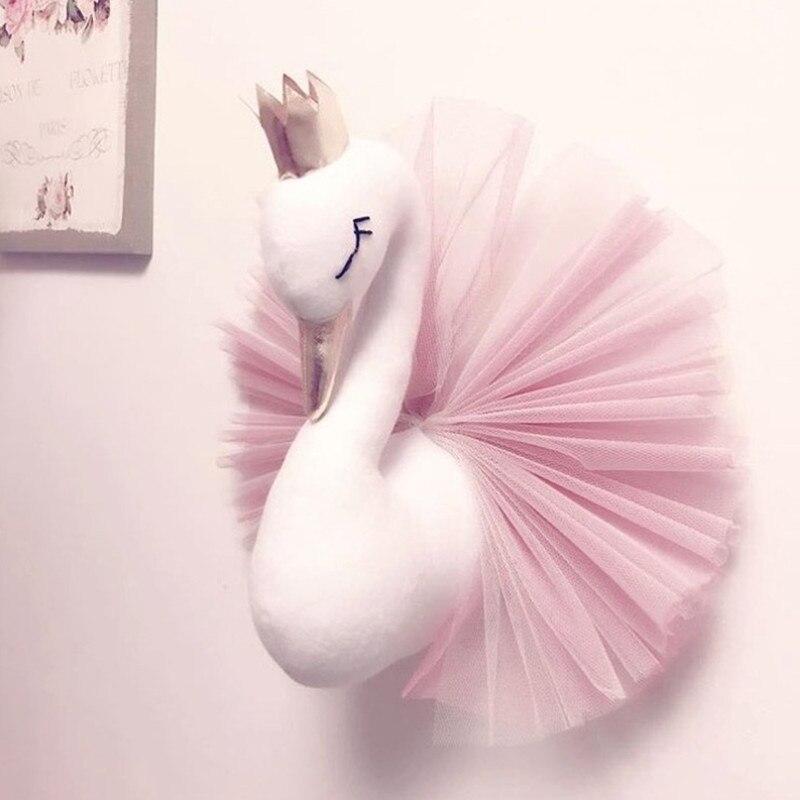 Animales de peluche de juguete de cabeza de cisne decoración de pared guardería habitación de bebé ilustraciones colgantes para la pared hecho a mano Cisne cumpleaños decoración de la boda