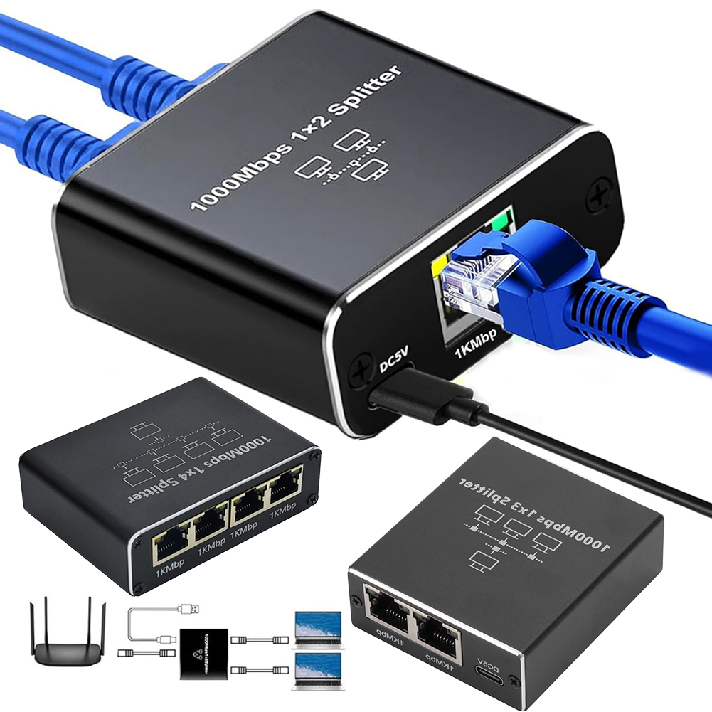 RJ45 Splitter 1 to 2 / 3 / 4 Gigabit Ethernet Adapter USB Power Cable 1000Mbps Internet Network Cable Extender Rj45 LAN Switch