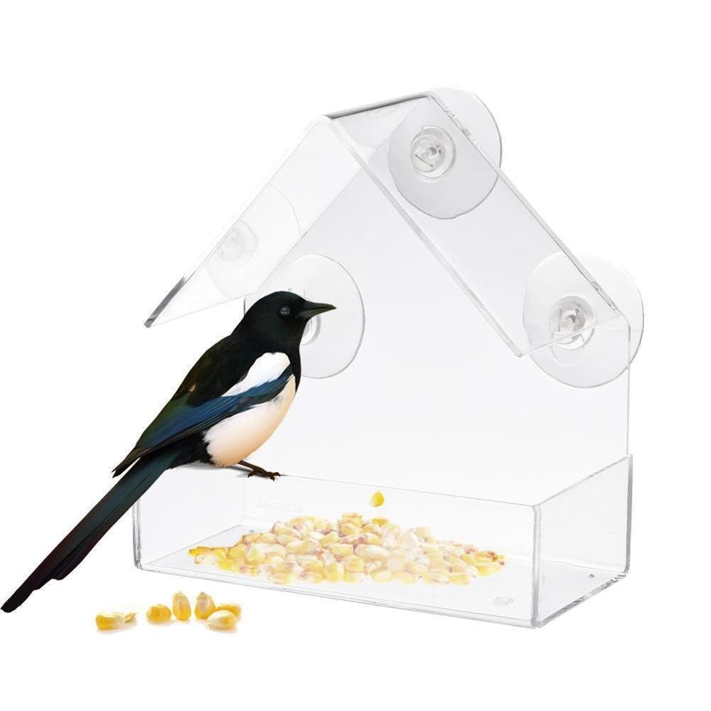 Voederhuisje voor vogels met raam, praktisch transparant acryl vogelhuisje met zuignap, buitenvoederhuisje voor vogels, tuinbenodigdheden