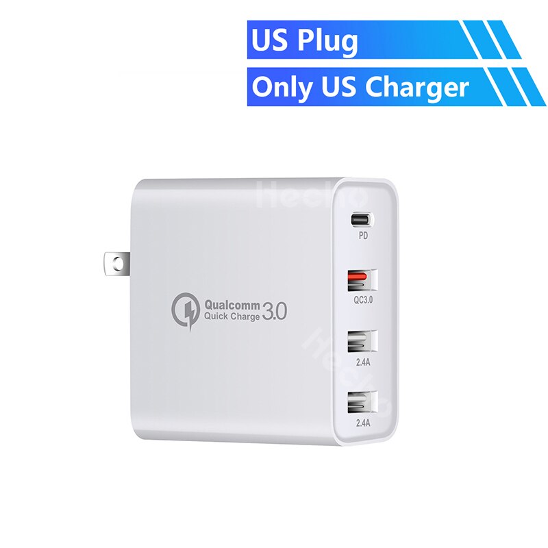 48W Quick Charger USB Type C PD Charger For iPhone 11 iPad Pro QC 3.0 Fast Charging for Samsung Wall US EU AU UK Plug Adapter: White / US