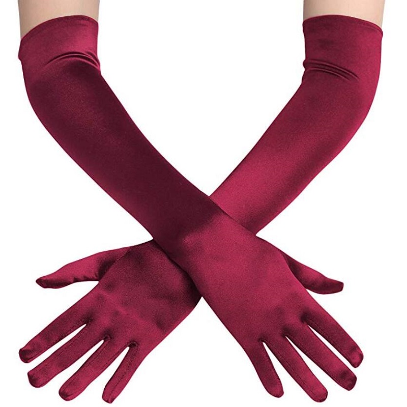 Gants d&#39;opéra Beige pour femmes, longs gants de cérémonie pour salle de bal, extensibles, doux, classiques, en Satin, pour soirée, pour mariage: burgundy