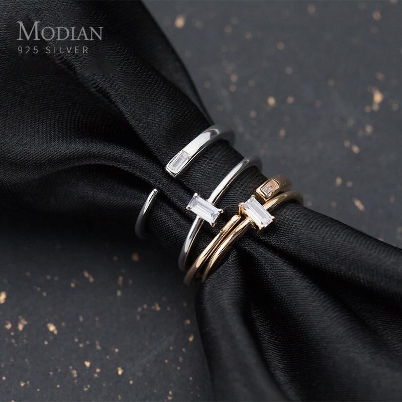 Modian 2 Style différent en argent Sterling 925 brillant Zircon anneau pour les femmes empilable mince bague Fine bijoux