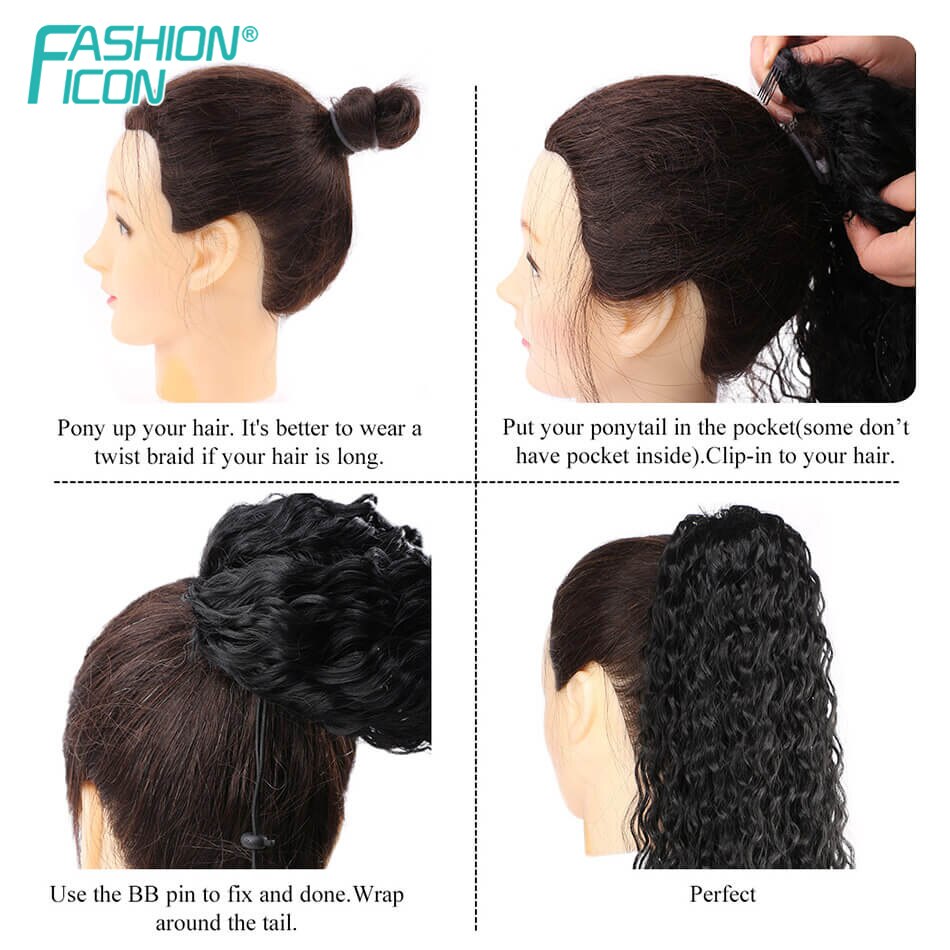 Extensions de queue de cheval synthétiques de cheveux réalistes avec pince 28 pouces 140G fausse tresse femmes haute température fibre par icône de la