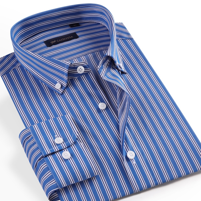 Men's Vertical Striped Dress Shirt Pocket-less Casual Standard-fit Long Sleeve Semi-formal Office Shirts