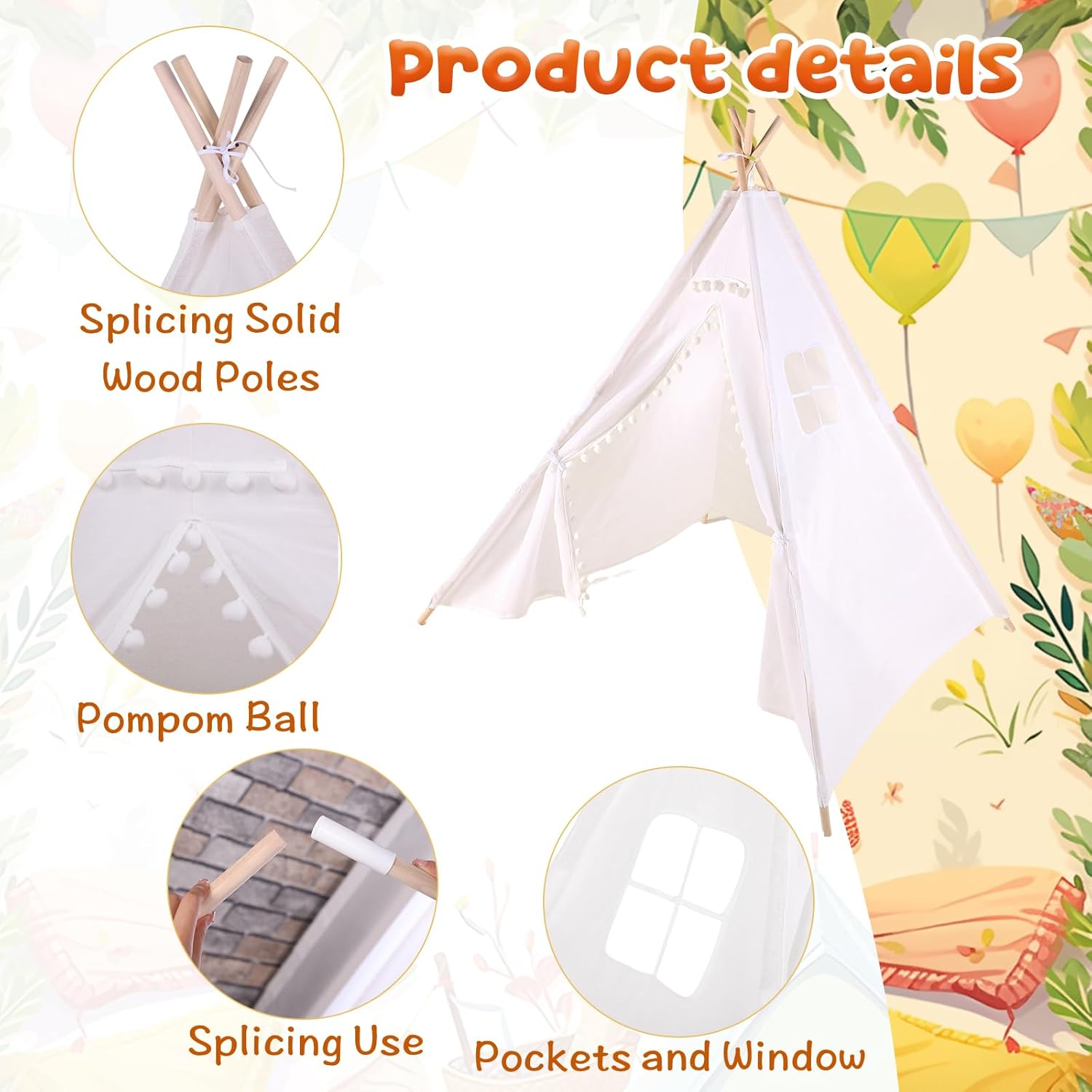 Portable Children Tents Tipi Play House Kids Cotton Canvas Indian Play Tent Wigwam Child Little Beach Teepee Room Decoration